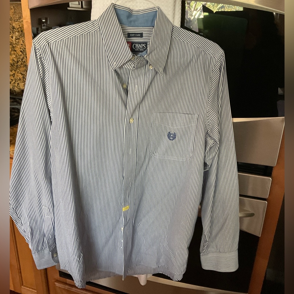 Chaps Preppy Style, Business, Work, Button Down Striped Men’s Shirt, Med.